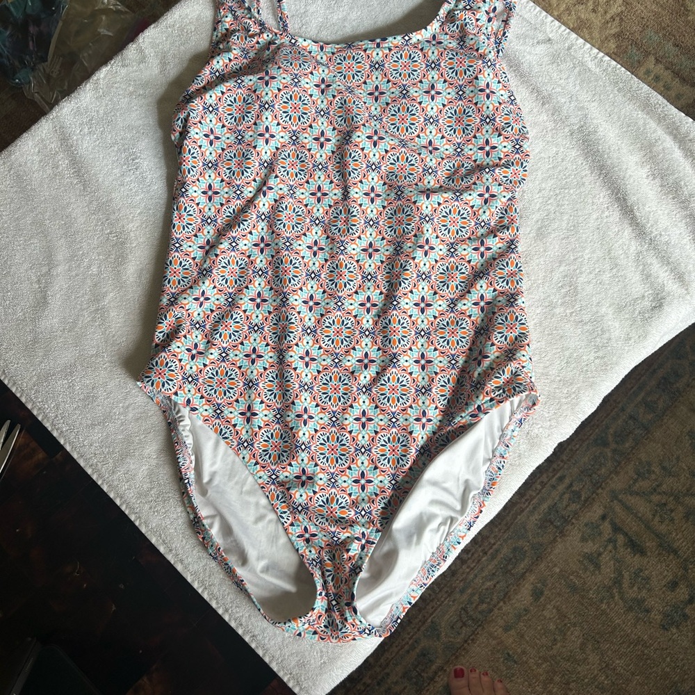 Lands' End Red and Blue One Piece Swimsuit